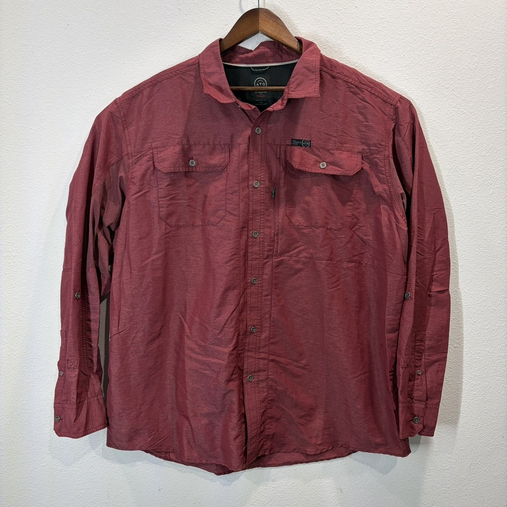 Wrangler Shirt Mens 2XL Red ATG All Terrain Gear Long Sleeve UPF Outdoors Hiking